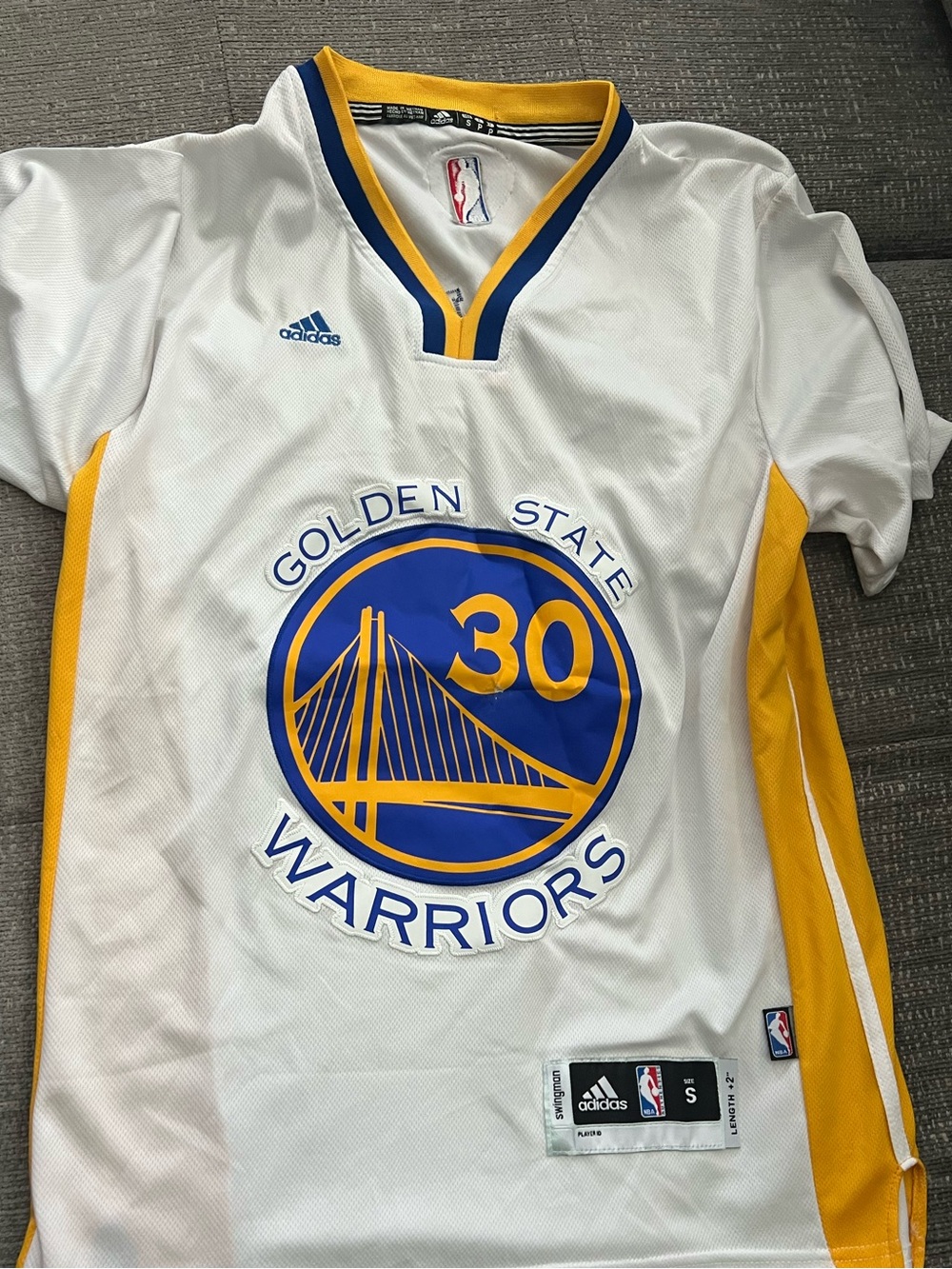 adidas White Blue & Yellow Golden State Warriors Jersey #30